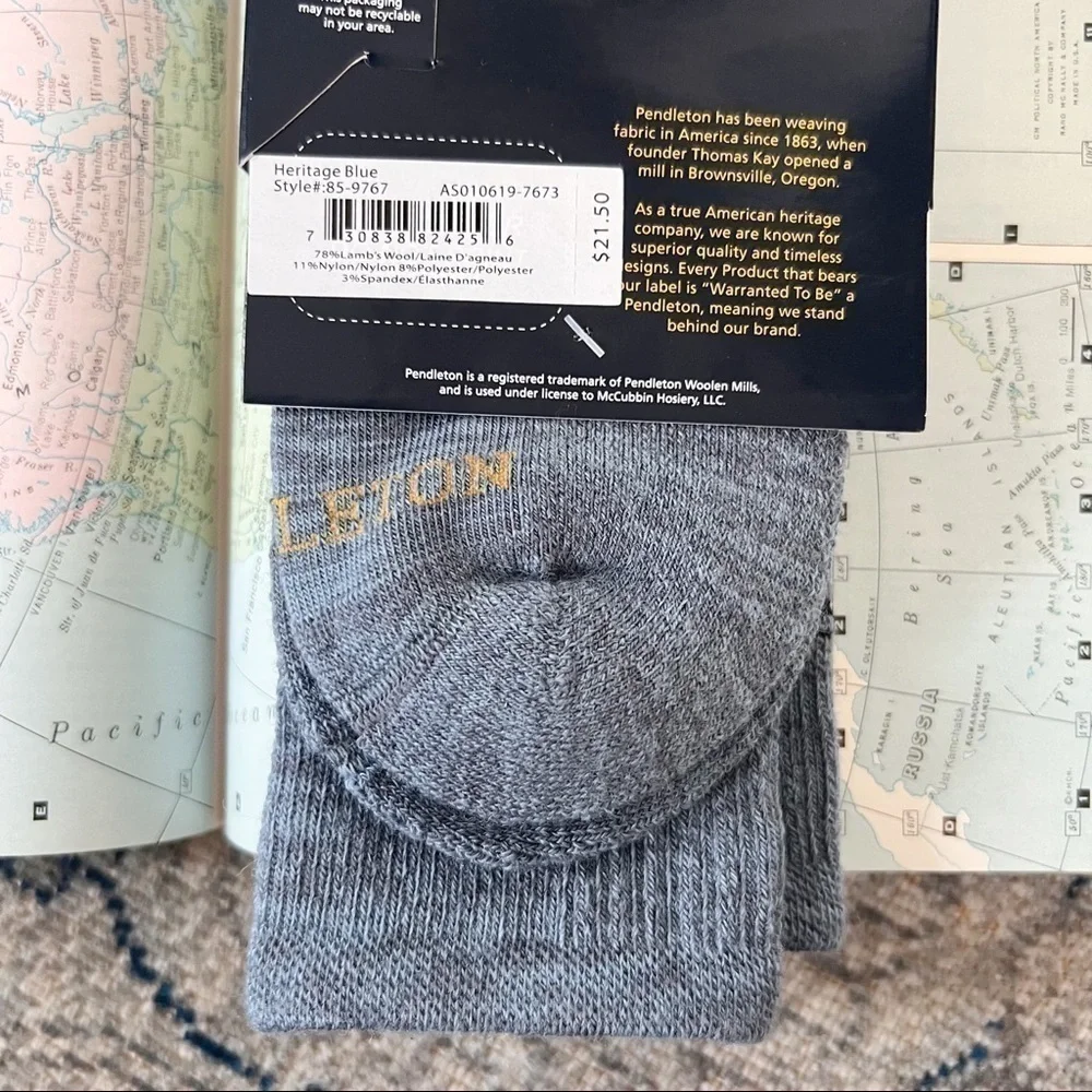 Pendleton Heritage Blue Light Cushion Moisture Wicking Soft Lambswool Crew Socks